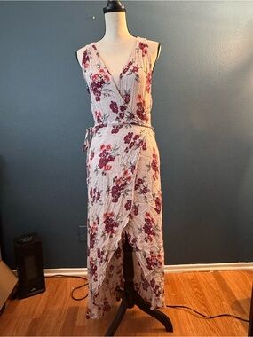 Takara Cream Wrap Maxi Dress with Red Floral Print